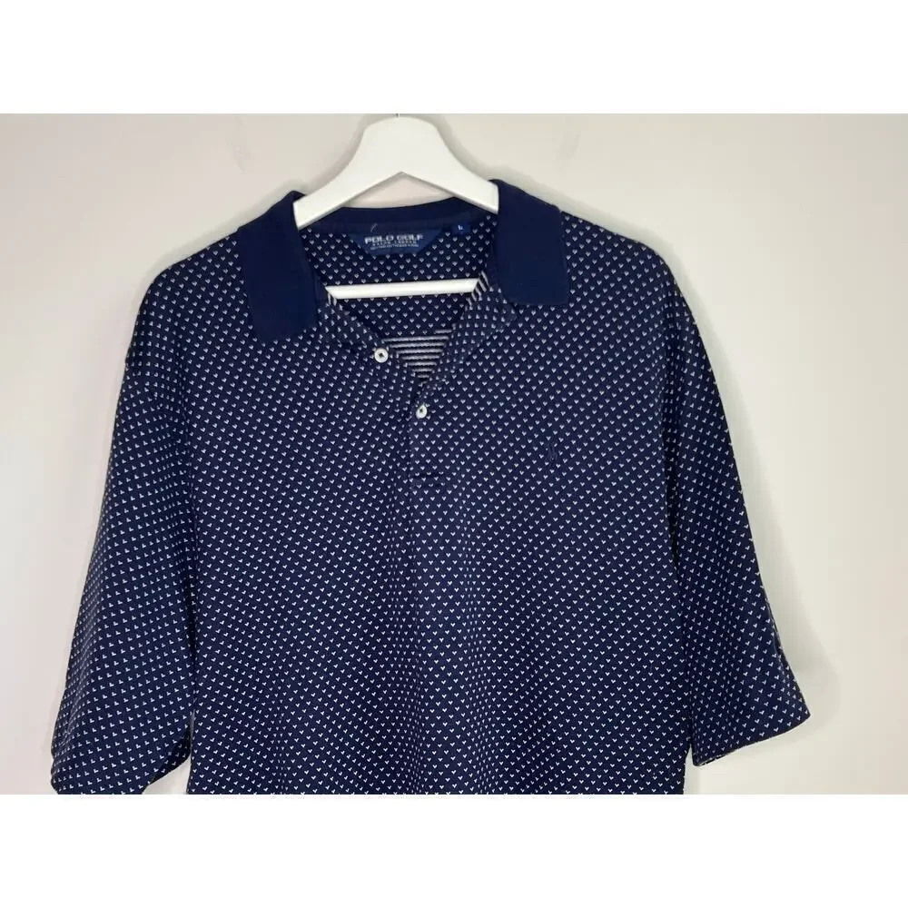Ralph Lauren 100% Pima Cotton Short Sleeve Golf Polo Shirt Navy Men's Size Large